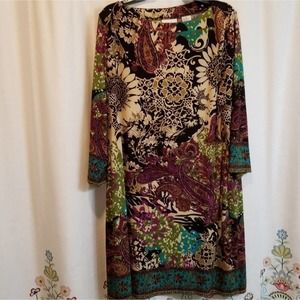 Eci‎ floral brown and purple shift dress